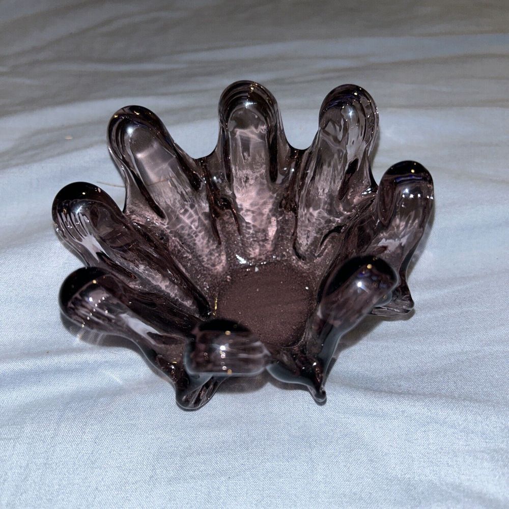 Vintage Amethyst Eight Finger Glass Bowl 4.5" Purple Small Decorative